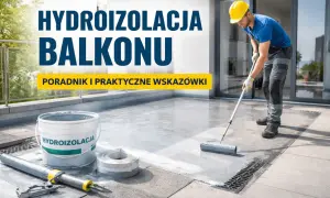 Pracownik nakłada hydroizolację na balkon, pokazując, jaka hydroizolacja na balkon jest najlepsza. Poradnik i praktyczne wskazówki.