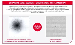 Falowanie obrazu w oku może być objawem zmian w plamce. Test Amslera pokazuje zniekształcone linie, sugerując problemy ze wzrokiem.
