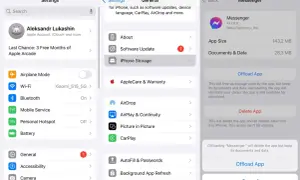 Sprawdzam, czy wiadomości na Messengerze zajmują pamięć. Widok pokazuje ustawienia iPhone'a, gdzie można zarządzać przestrzenią dyskową aplikacji.
