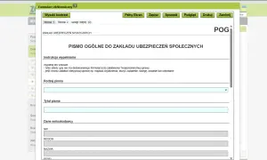 Formularz do ZUS RPA, gdzie można złożyć pismo ogólne, wyjaśnienia, skargę lub odwołanie. Wypełnij dane wnioskodawcy.
