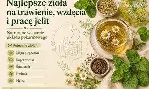 Mięta pieprzowa i inne zioła na trawienie. Napar z rumianku i kopru włoskiego, a także świeża mięta na wzdęcia.