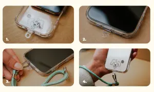 Instrukcja krok po kroku: jak zamontować smycz do telefonu. Przezroczyste etui z pieskiem, mocowanie smyczy, gotowe do użycia.