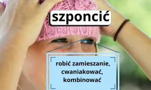 Dziewczyna w różowej czapce z napisem "szponcić" i wyjaśnieniem: "robić zamieszanie, cwaniakować, kombinować". Najmocniejsze memy!