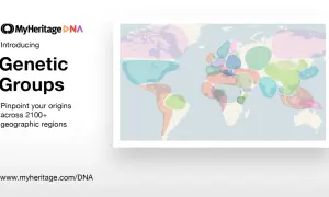 Carte du monde avec des zones colorées représentant les groupes génétiques. Découvrez votre **my heritage origine** avec MyHeritage DNA.