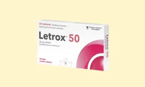 Opakowanie Letrox 50. Pytanie: czy brać Letrox przed pobraniem krwi? Lek zawiera syntetyczny hormon tarczycy.