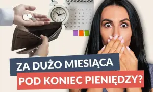 Kobieta zszokowana pustym portfelem i zegarem. Czy wysokie stopy procentowe sprawiają, że pod koniec miesiąca brakuje pieniędzy?