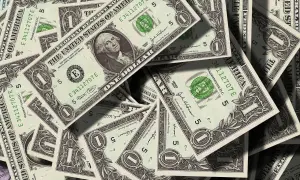 Stosy dolarowych banknotów. Kto ponosi koszty działu spadku u notariusza? Pieniądze mogą pomóc w tej kwestii.