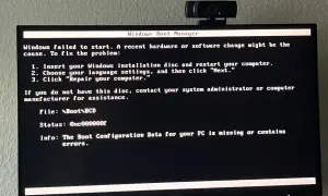 PC startet aber bootet nicht. Windows Boot Manager zeigt Fehler: Boot Configuration Data fehlt oder ist fehlerhaft.