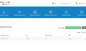 Panel DirectAdmin, gdzie można zarządzać wskaźnikami domen, tworzyć nowe lub edytować istniejące, np. mojadomena.pl.