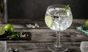 Orzeźwiający gin z tonikiem, udekorowany plasterkiem limonki, gałązką rozmarynu i ziarnami pieprzu. Idealny na letnie wieczory.