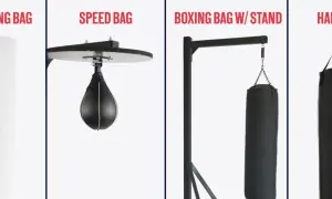 Vier Arten von Boxsäcken im Test: freistehend, Speed Bag, mit Ständer und hängend.