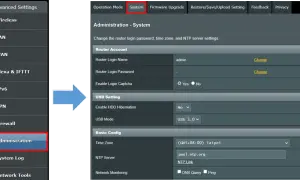 Panel administracyjny routera, zakładka "System". Tu zmienisz hasło, by zalogować się do routera, strefę czasową i serwer NTP.