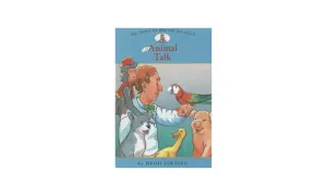 Ilustracja z książki "Doktor Dolittle" przedstawiająca doktora otoczonego przez zwierzęta: małpę, papugę, psa, kaczkę i świnkę.