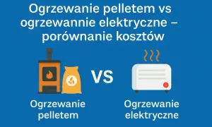 Porównanie kosztów: ogrzewanie na pellet vs ogrzewanie elektryczne. Ikony pieca na pellet i grzejnika elektrycznego.