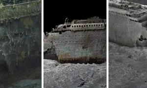 Vraket av Titanic visar dess titan storlek, en skrämmande påminnelse om dess öde. Rostiga skrov och förfallna däck vilar på havsbotten.