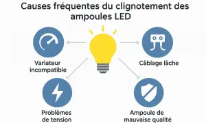 Causes de clignotement d'un plafonnier LED : variateur incompatible, câblage lâche, problèmes de tension, ampoule de mauvaise qualité.