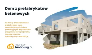 Budowa domu z gotowych elementów betonowych. Konstrukcja wznoszona z prefabrykatów na placu budowy.