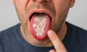 Lingua con placche bianche, sintomo di candida orale. Si cercano rimedi efficaci per alleviare il disturbo.