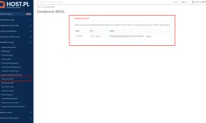 Panel zarządzania REDIS dla WordPress. Widok konfiguracji serwera Redis z danymi do połączenia: host, port i hasło.
