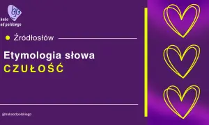 Etymologia słowa "czułość" odkrywa jego korzenie. Logo "baba od polskiego" i serca sugerują temat.