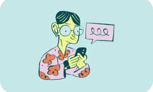 Osoba w okularach i piżamie z kwiatami przegląda telefon. Dymek sugeruje, że to przykład prokrastynacji definicja.