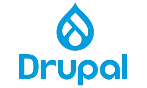 Logo bleu de Drupal, système de gestion de contenu, souvent utilisé avec Docker pour le développement.