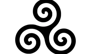 Czarny triskelion na białym tle. Symbol ten często pojawia się jako triskelion tatuaż znaczenie, symbolizując życie, śmierć i odrodzenie.