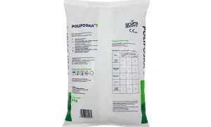 Opakowanie nawozu POLIFOSKA 5, zawierające informacje o jego składzie i sposobie stosowania. Worek o masie 5 kg.