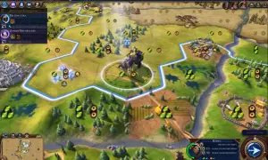 Gra Civilization VI: poradnik. Widać postęp w rozwoju technologii i budowie kampusu. Wóz z kupcem rusza w drogę.