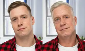 Młody mężczyzna i jego starsza wersja dzięki FaceApp za darmo. Zobacz, jak zmienisz się z wiekiem!