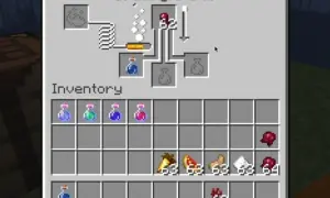 W ekwipunku gracza Minecraft widać sfermentowane oko pająka, gotowe do użycia w stojaku alchemicznym.