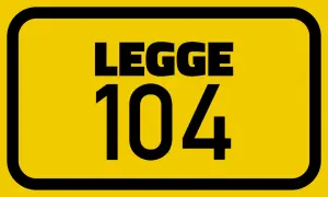 Cartello giallo con scritta "LEGGE 104". Indica i benefici della legge 104 art 3 comma 3.