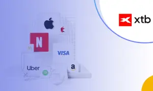 Logo XTB obok ikon znanych marek jak Apple, Netflix, Uber. Czy XTB jest darmowe? Sprawdź!