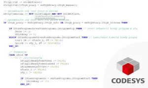 Fragment kodu w języku st, sprawdzający tryb pracy i inicjalizujący sekwencję.