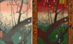 Van Gogh interpretierte ein japanisches Holzschnitt-Motiv mit blühenden Bäumen. Die leuchtenden Farben und die dynamische Pinselführung zeigen seine Bewunderung für Japan.