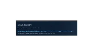 Strona wsparcia Steam: wysłano link weryfikacyjny na email.