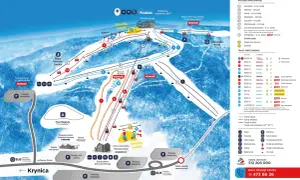 Mapa krynica zdrój stoki narciarskie: trasy, wyciągi, parkingi i atrakcje.