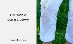 Białe spodnie z zielonymi plamami trawy. Dowiedz się, czym sprać trawę i przywrócić ubraniom nieskazitelny wygląd.