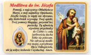Modlitwa do św. Józefa z wizerunkiem świętego tulącego Dzieciątko Jezus.