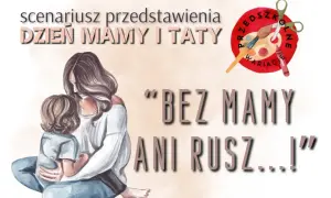 Scenariusz przedstawienia "Dzień Mamy i Taty" z motywem przedszkolnym. Ilustracja matki tulącej dziecko.