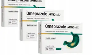 Opakowania leku Omeprazole APTEO MED, 14 kapsułek. Uwalnia od zgagi. Sprawdź mesopral cena.