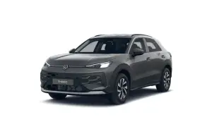 Grå Volkswagen T-Roc, en kompakt SUV. Kolla in det senaste **Volkswagen T-Roc pris** för denna snygga bil.