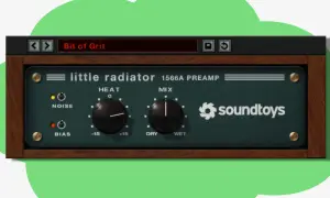Soundtoys' "little radiator" preamp plugin, featuring "Bit of Grit" and controls for Heat, Mix, Noise, and Bias.