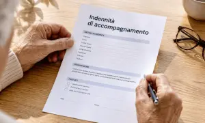 Mani anziane compilano un modulo per l'indennità di accompagnamento. Un passo importante dopo aver vinto ricorso per accompagnamento.