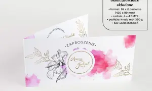 Eleganckie zaproszenia ślubne Anny i Jakuba. Format DL x 2 poziomo (420 x 99 mm) idealny na tę okazję.