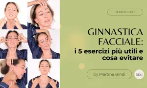 Collage of a woman performing facial exercises, with text overlay "Ginnastica Facciale".