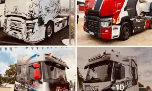 Quatre camions personnalisés, certains ornés de motifs artistiques, d'autres aux couleurs vives, illustrent les plus beaux camions de France.