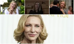 Cate Blanchett w kadrach z filmów, od uśmiechniętej po poważną. Jej wszechstronność w kinie zachwyca.