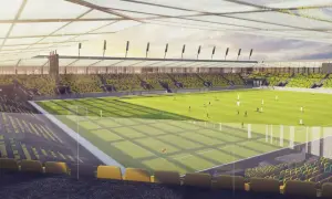Nowy stadion GKS Katowice z żółto-zielonymi trybunami. Wyobraź sobie jego pojemność podczas meczu!