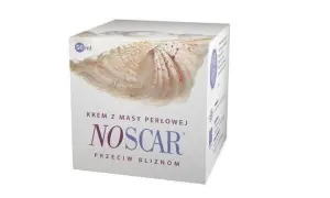 Krem NOSCAR z masy perłowej przeciw bliznom. Opakowanie 50 ml z motywem muszli.